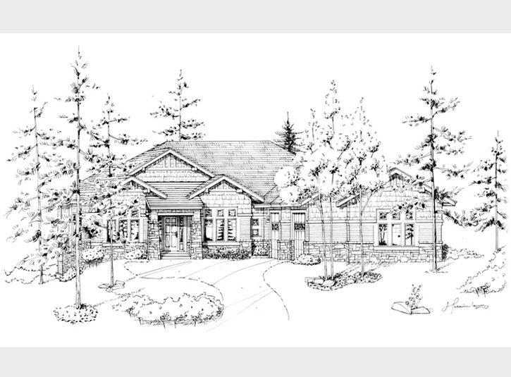 Pen and ink perspective rendering for a homebuilder. Original on 11 x 17 mylar.