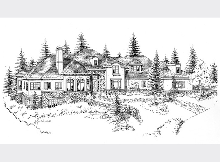 Pen and ink perspective rendering of a home for a builder. 11 x 17 mylar.
