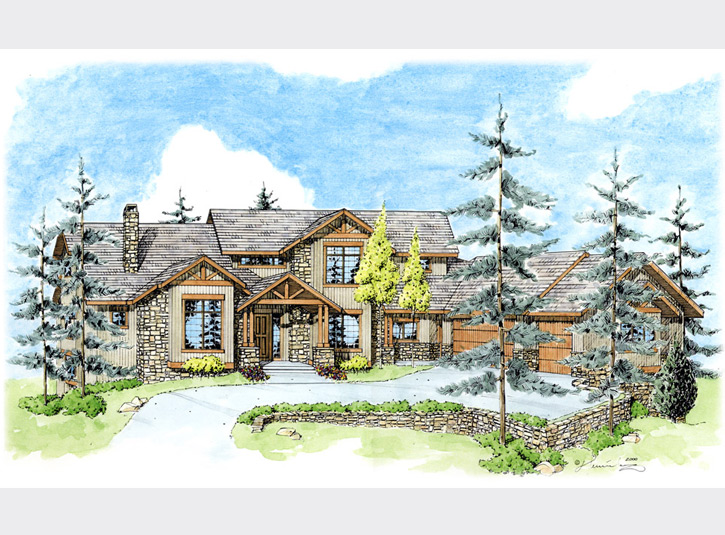 Another watercolor over pen and ink perspective rendering of a home for a custom builder.