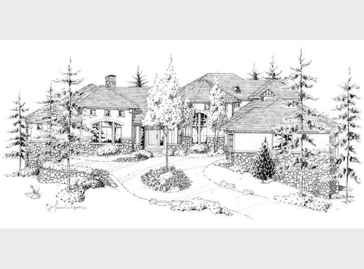 Pen and ink perspective rendering for a homebuilder. Original on 11 x 17 mylar.