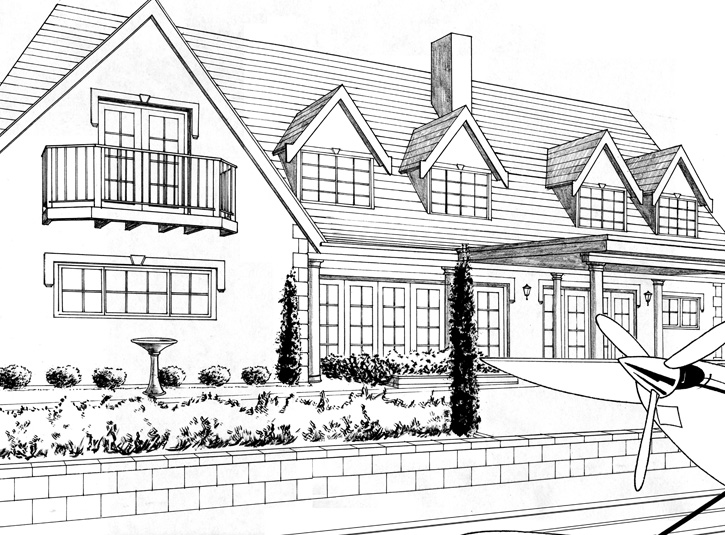 Background drawing of Lois Lane's house used in the comic book adaptation of Superman Returns from DC Comics, 2006.