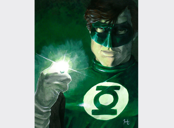 15 x 19 painting of Green Lantern. Originally done in watercolor, but later repainted with acrylics. Original available.