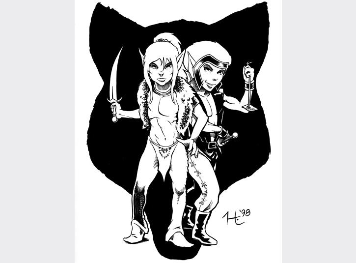 ElfQuest tribute for the 1998 San Diego Comicon Souvenir Book, 2010. ElfQuest was the first comic book to hook me as a kid, with it's fantastic story and art by Richard and Wendy Pini. Original available.