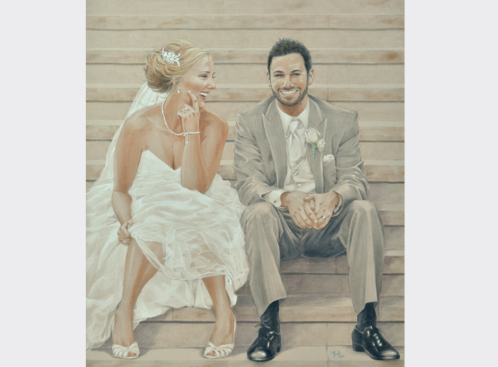 Commissioned Anniversary Portrait. Copic markers and colored pencil on gray paper, 16 x 20. Source photo by Jimmy Taaffe of Limelight Images
