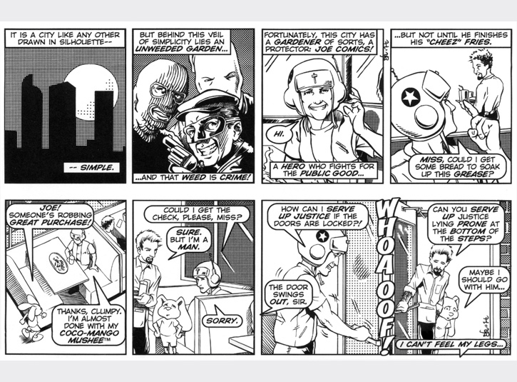 The first ever Joe Comics strips! We're introduced to Joe and Clumpy. Original art for each strip measures 4 x 13. Pen and ink and zip-a-tone with digital lettering. Pencils by Gabe Hernandez.